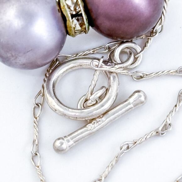 Vintage Sterling Silver 925 Purple Pearl and Cubic Zirconia Pendant Necklace 18" - Picture 3 of 6
